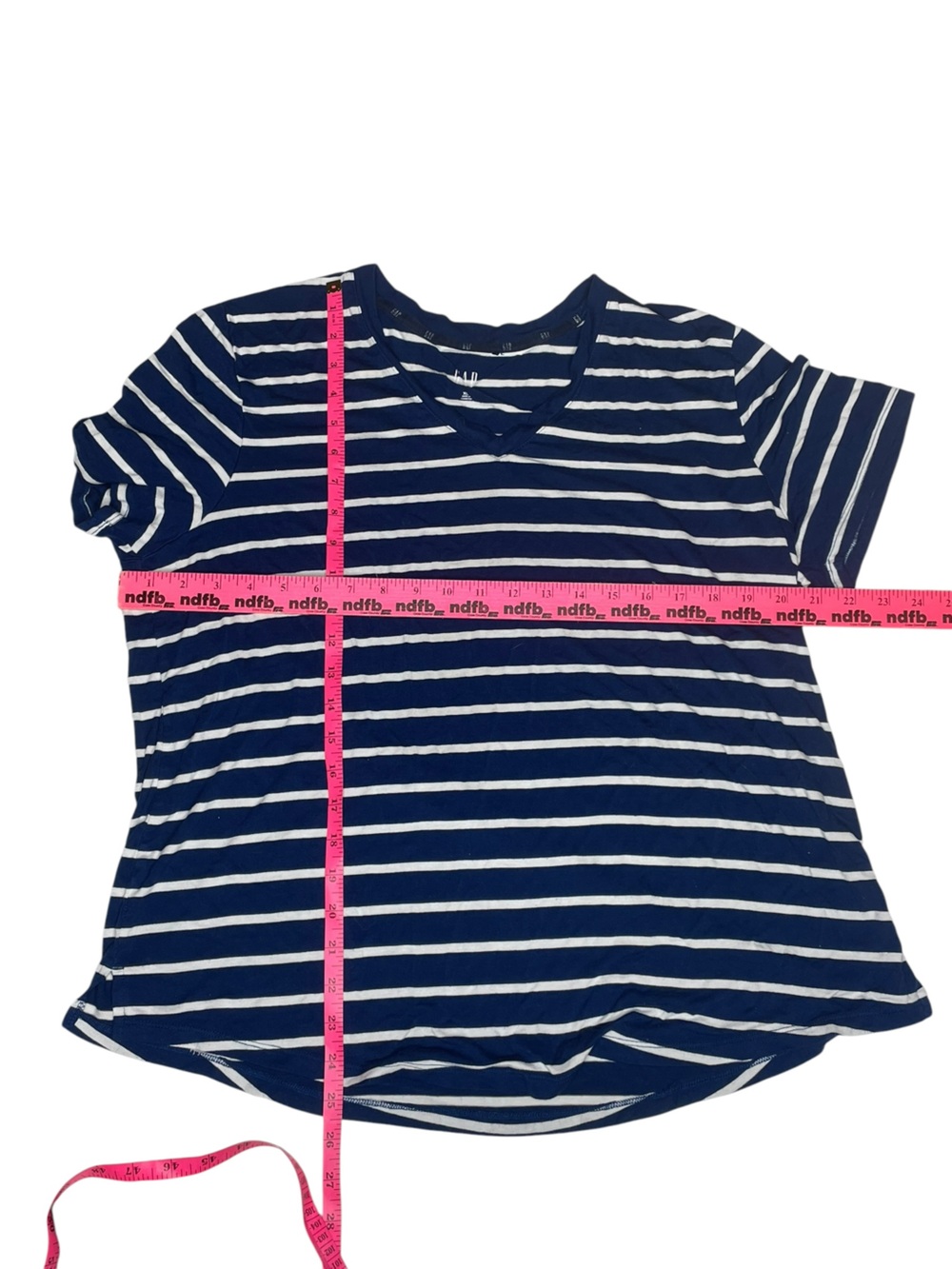 GAP XL Navy White Striped V Neck Short Sleeve Tunic Top - Picture 7 of 9